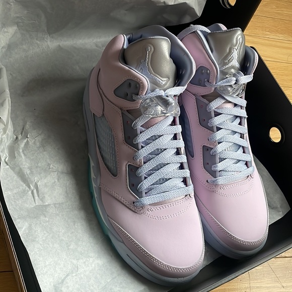 - AUTHENTIC RARE  MENS JORDAN RETRO 5  - PINK/PURPLE SNEAKERS *NIB* SIZE 9 - Picture 13 of 17